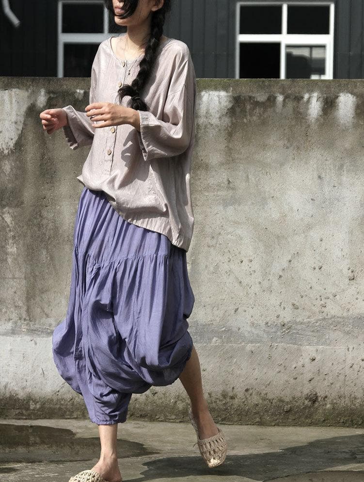 Pure Color Pleated Flowy Harem Pants | Lotus Buddha Trends