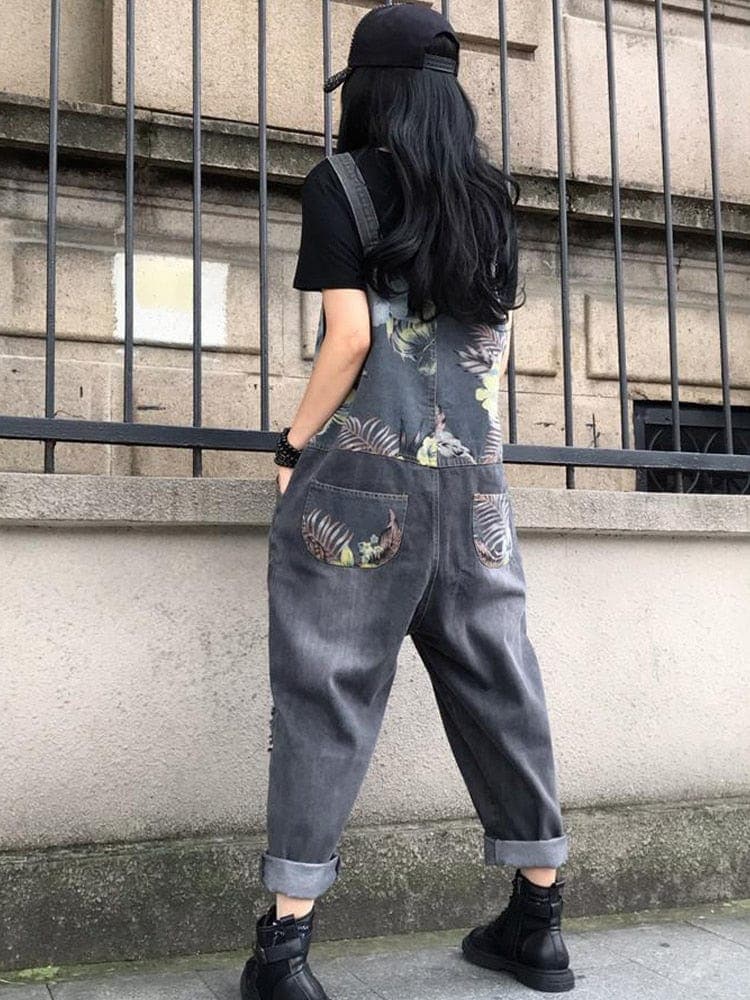 Loose Floral Denim Overall dylinoshop