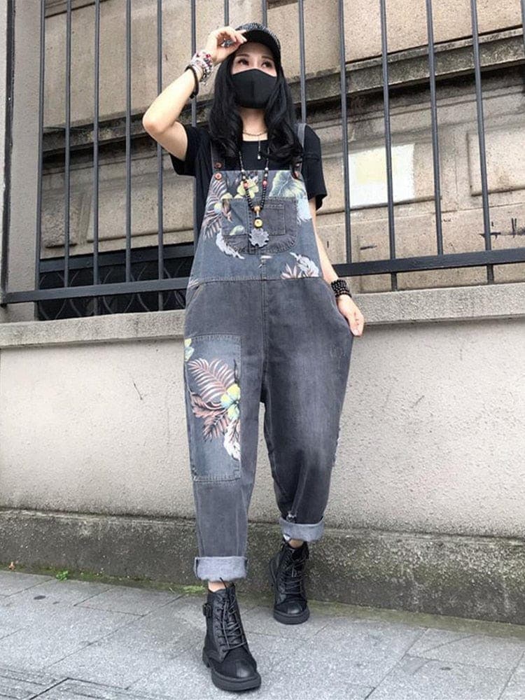 Loose Floral Denim Overall dylinoshop