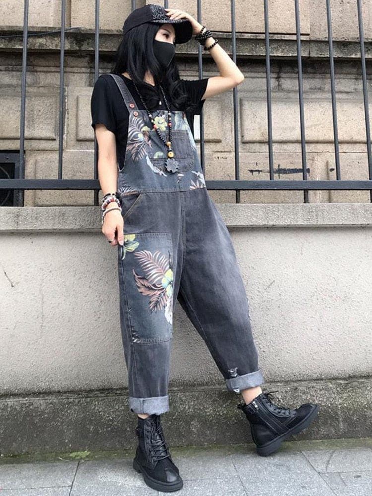 Loose Floral Denim Overall dylinoshop