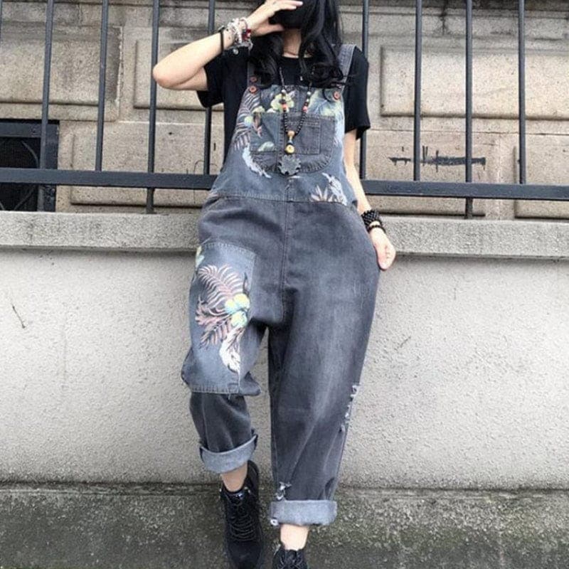 Loose Floral Denim Overall dylinoshop