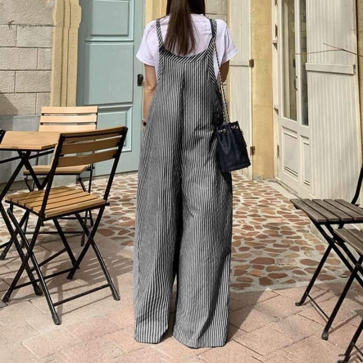 Loose Vertical Striped Palazzo Overalls Buddha Trends