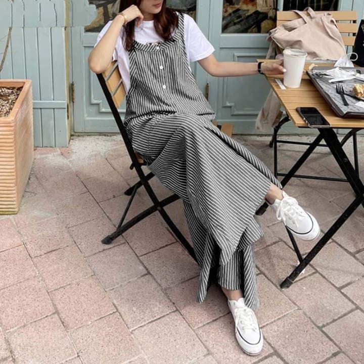 Loose Vertical Striped Palazzo Overalls Buddha Trends