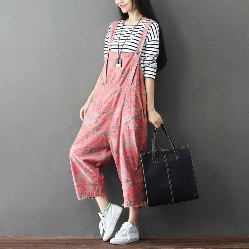 Pink Floral Denim Overall Buddha Trends