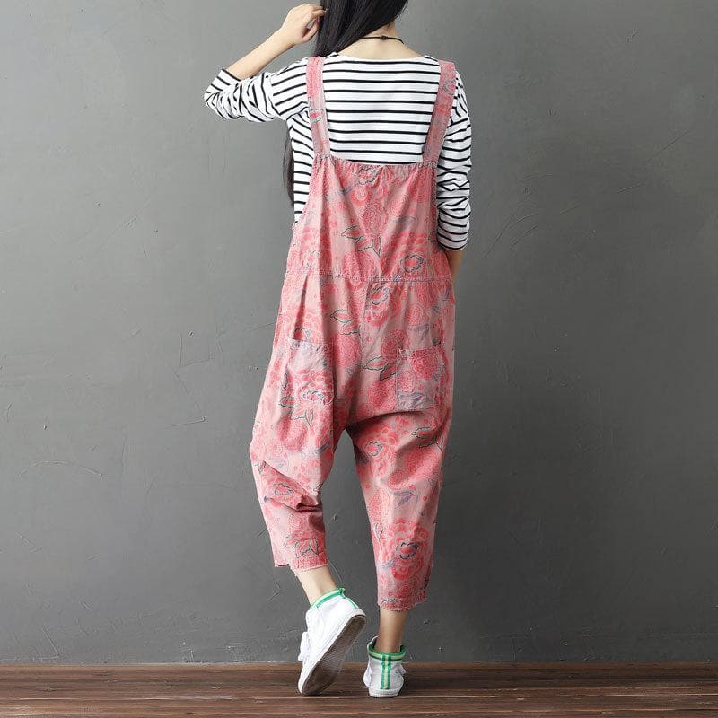 Pink Floral Denim Overall Buddha Trends