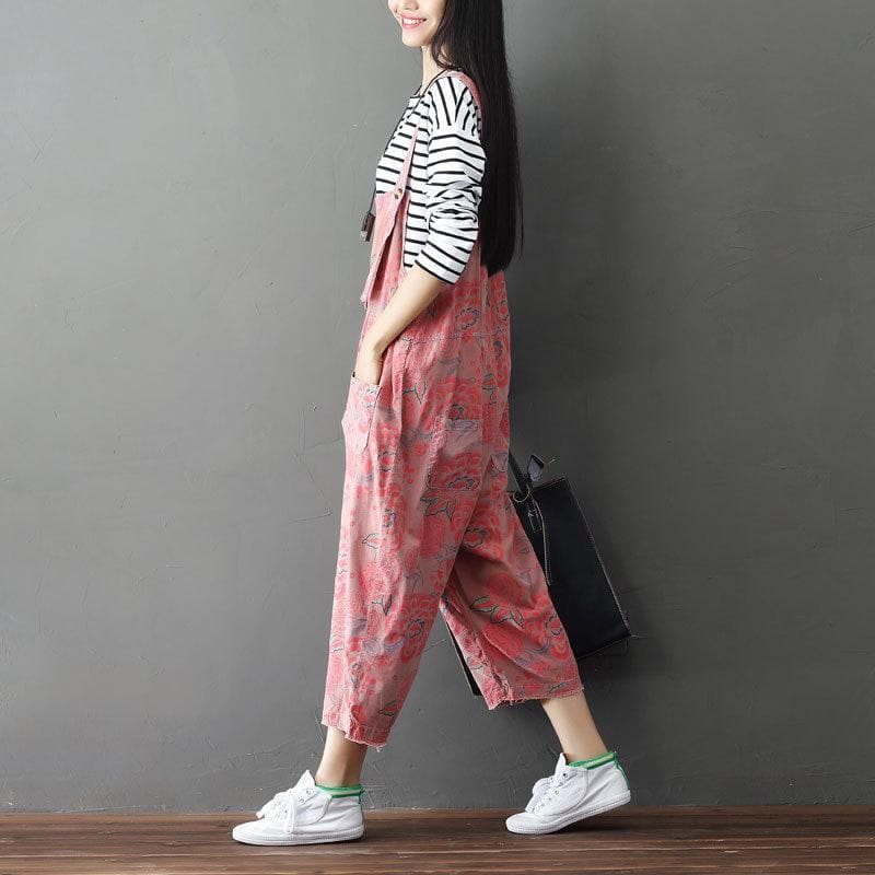 Pink Floral Denim Overall Buddha Trends