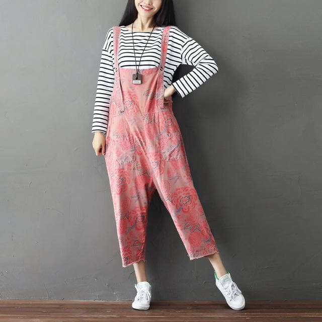 Pink Floral Denim Overall Buddha Trends