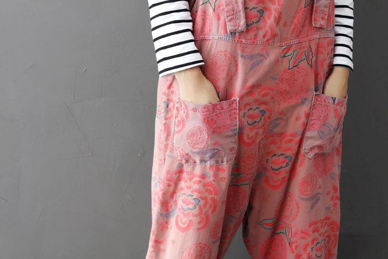 Pink Floral Denim Overall Buddha Trends