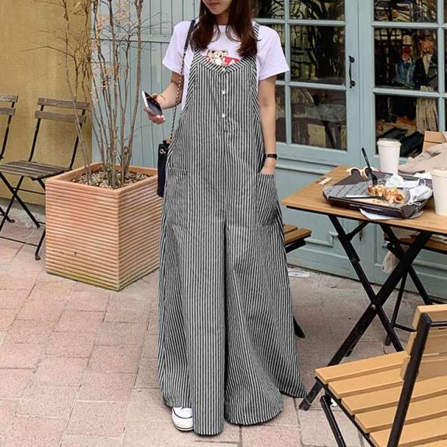 Loose Vertical Striped Palazzo Overalls Buddha Trends