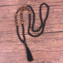 Natural Matte Black Onyx and Tiger eye Mala Beads Buddha Trends
