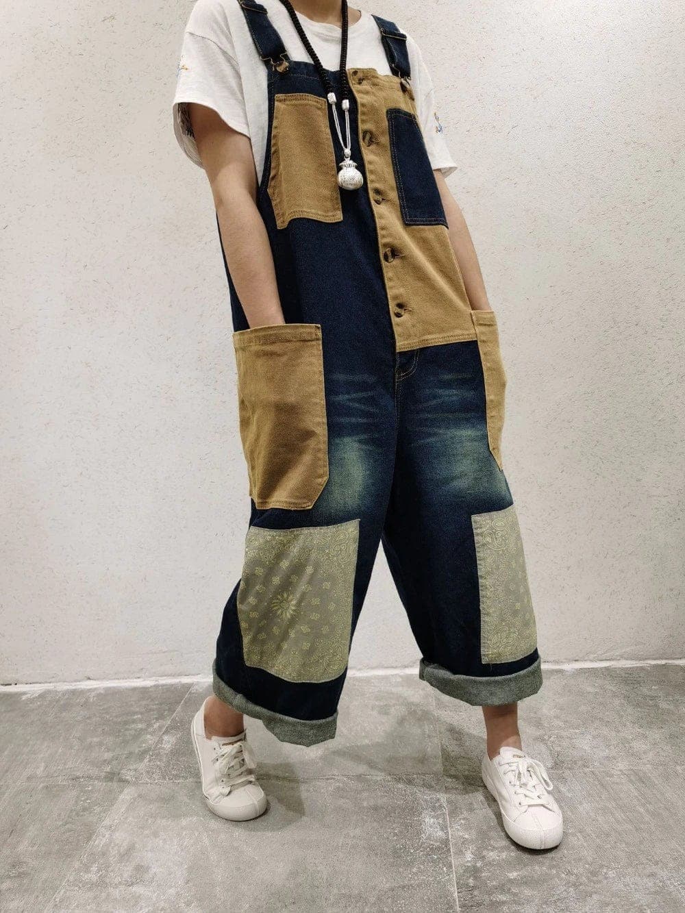 Patchwork Oversized Denim Overall Buddha Trends