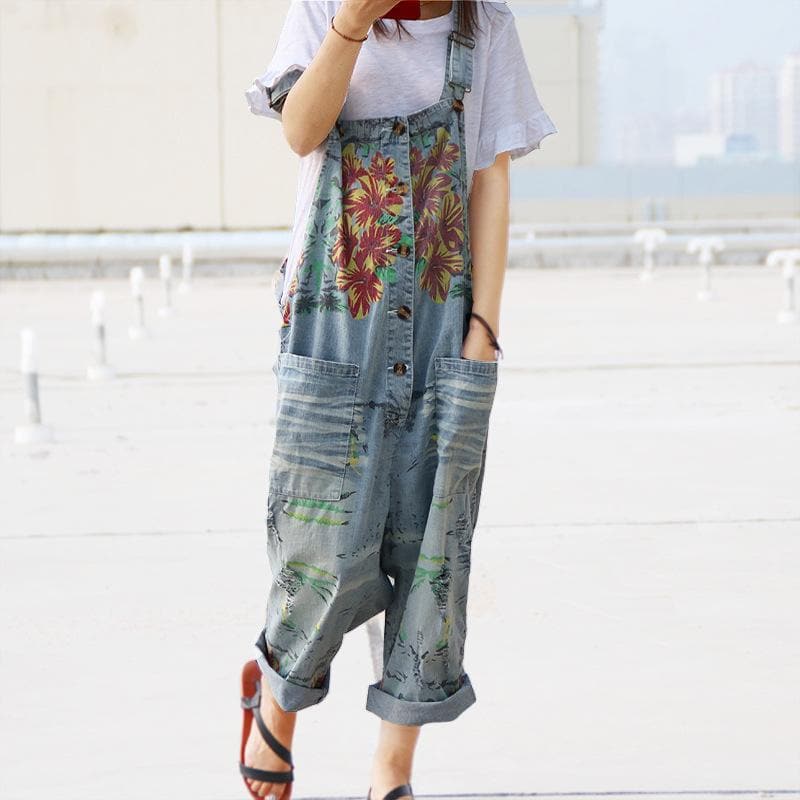 Loose Floral Denim Overall dylinoshop