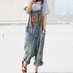 Loose Floral Denim Overall dylinoshop