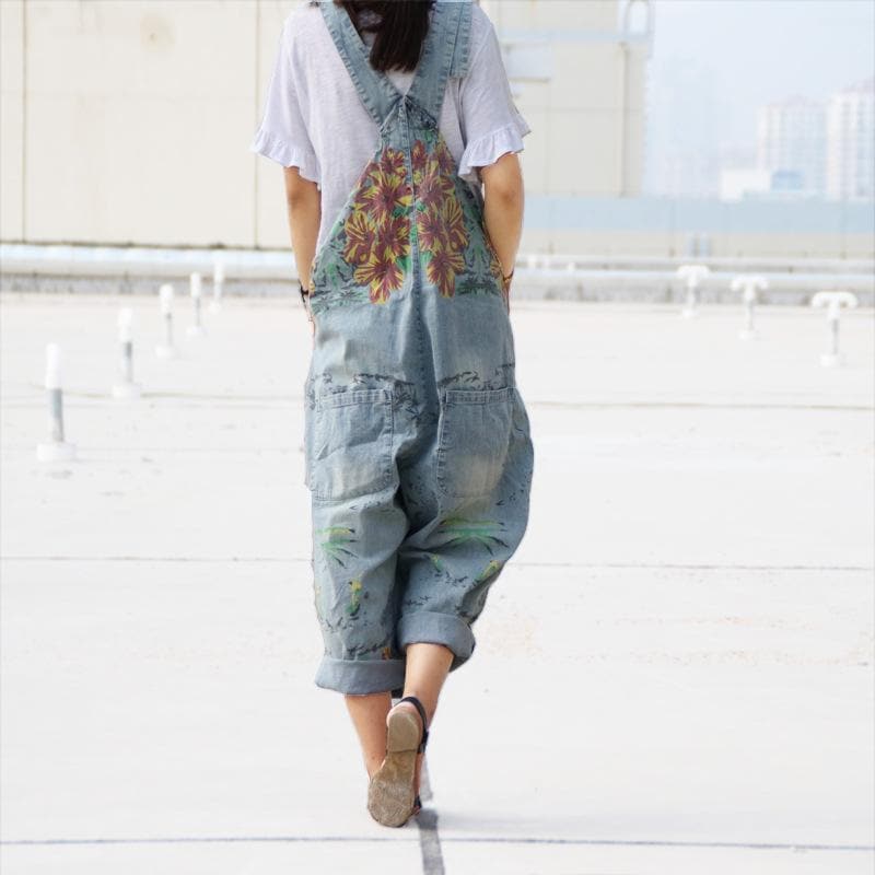 Loose Floral Denim Overall dylinoshop
