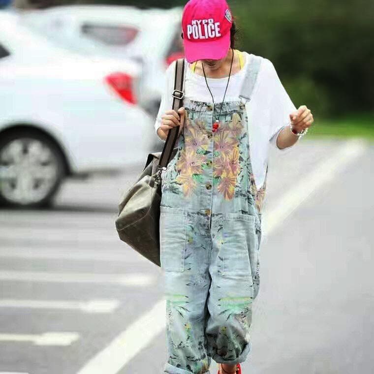 Loose Floral Denim Overall dylinoshop