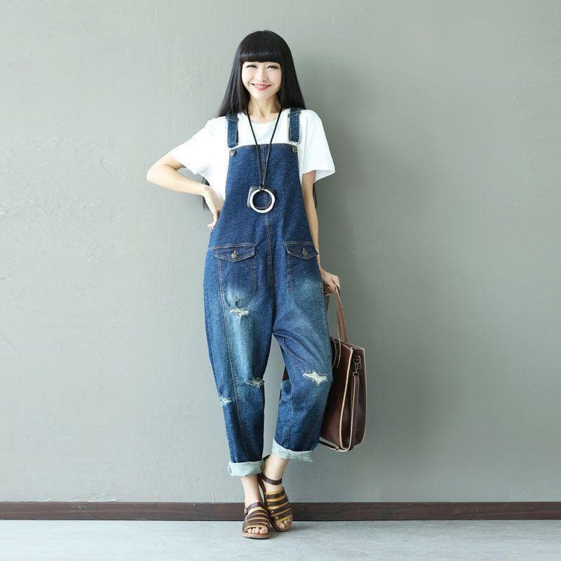 Ripped Baggy Denim Overall Buddha Trends