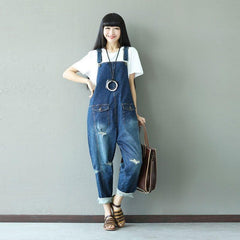 Ripped Baggy Denim Overall Buddha Trends