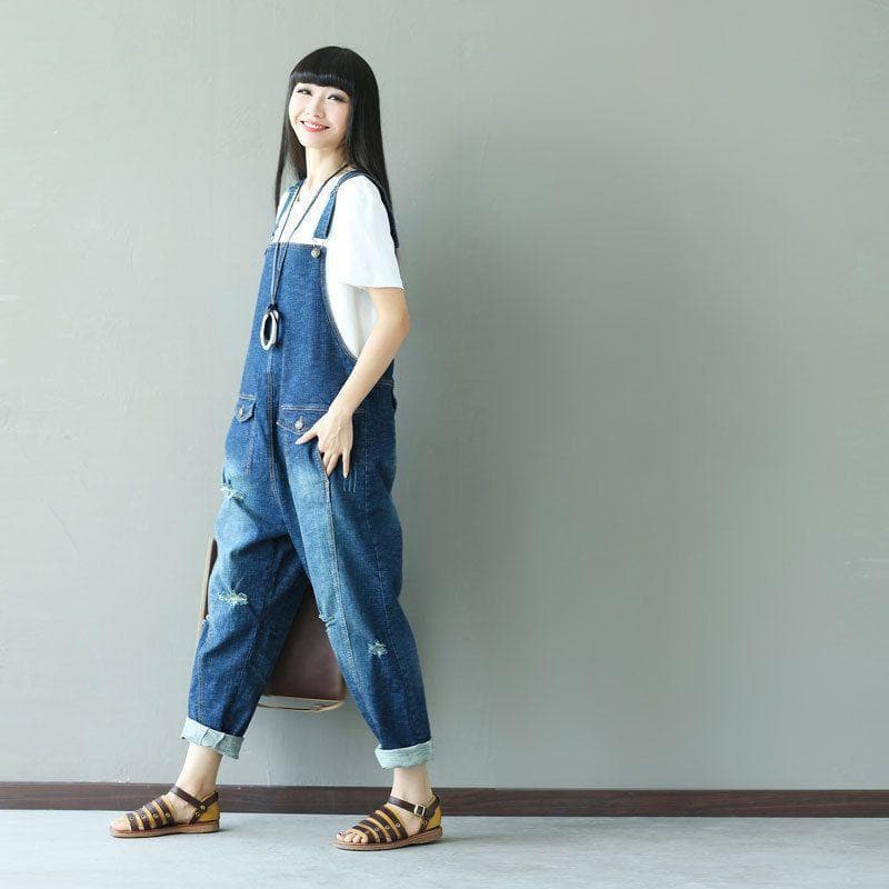 Ripped Baggy Denim Overall Buddha Trends