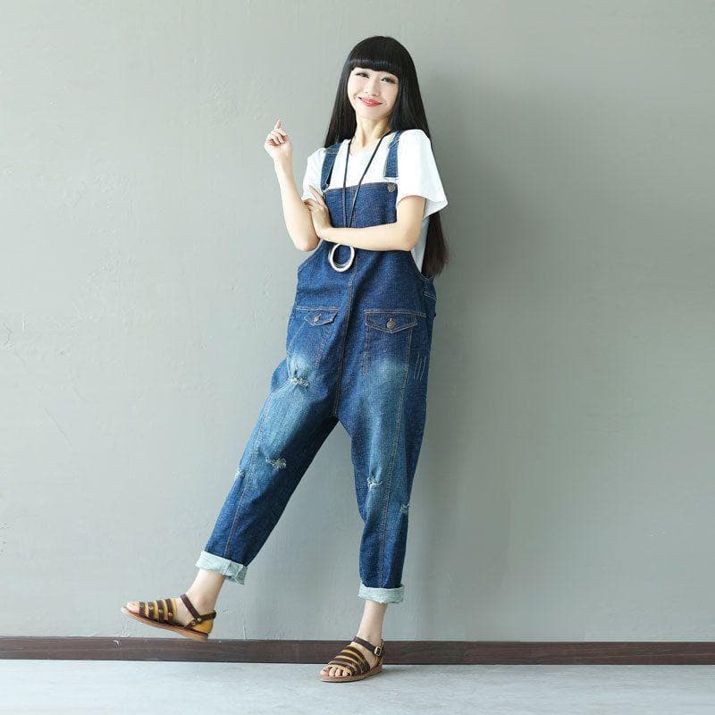 Ripped Baggy Denim Overall Buddha Trends
