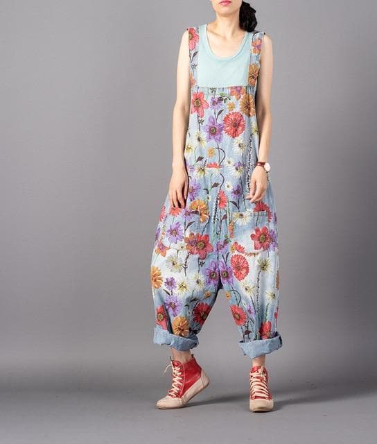Free People Floral Denim Overall dylinoshop