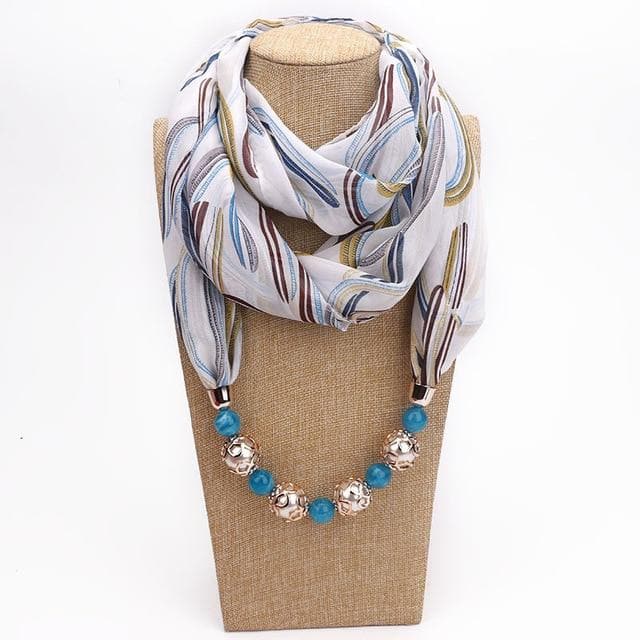 Abstract Leaves Chiffon Beaded Scarf Necklace dylinoshop