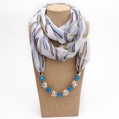 Abstract Leaves Chiffon Beaded Scarf Necklace dylinoshop