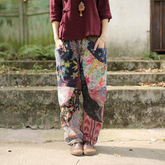Floral Patchwork Linen Hippie Pants dylinoshop