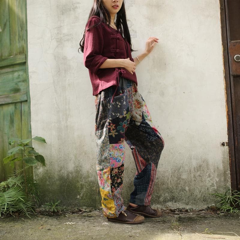 Floral Patchwork Linen Hippie Pants dylinoshop