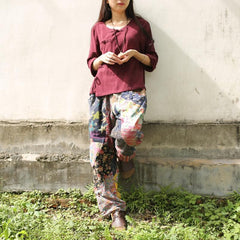 Floral Patchwork Linen Hippie Pants dylinoshop