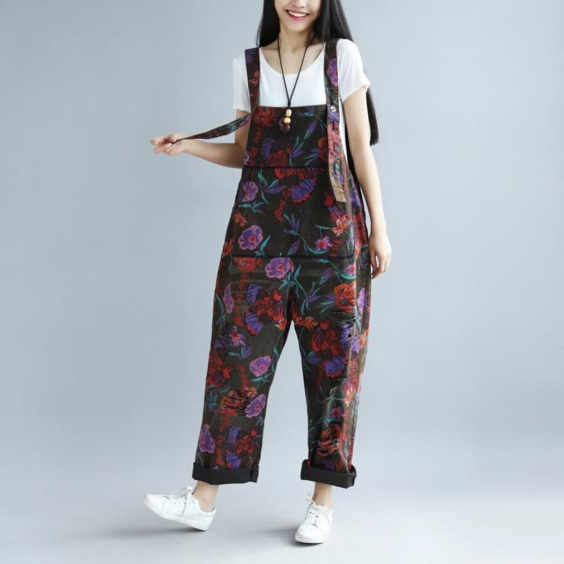 Floral Printed Loose Denim Overall dylinoshop