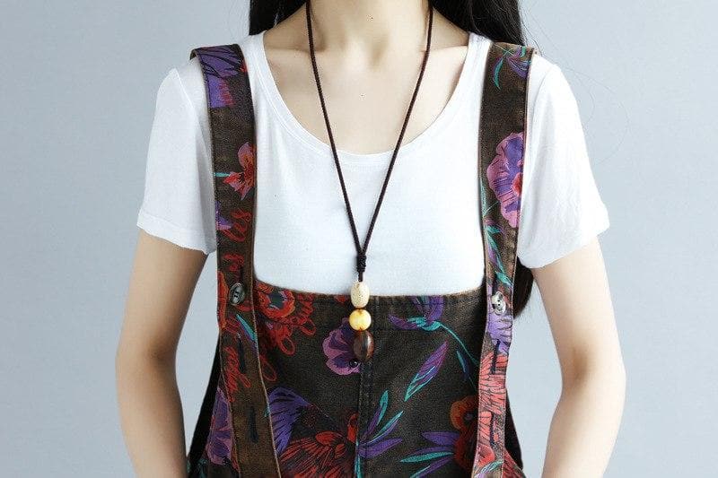 Floral Printed Loose Denim Overall dylinoshop