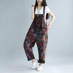 Floral Printed Loose Denim Overall dylinoshop