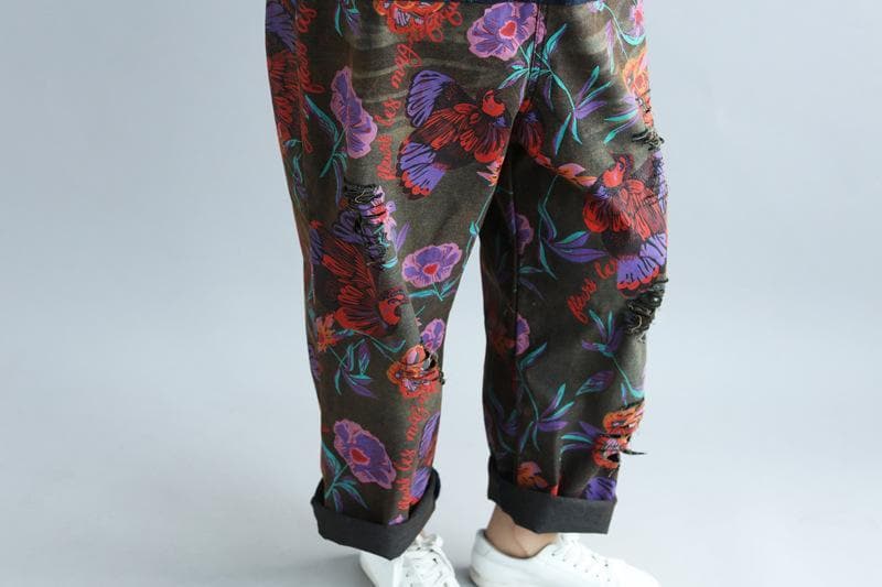 Floral Printed Loose Denim Overall dylinoshop