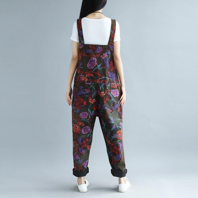 Floral Printed Loose Denim Overall dylinoshop