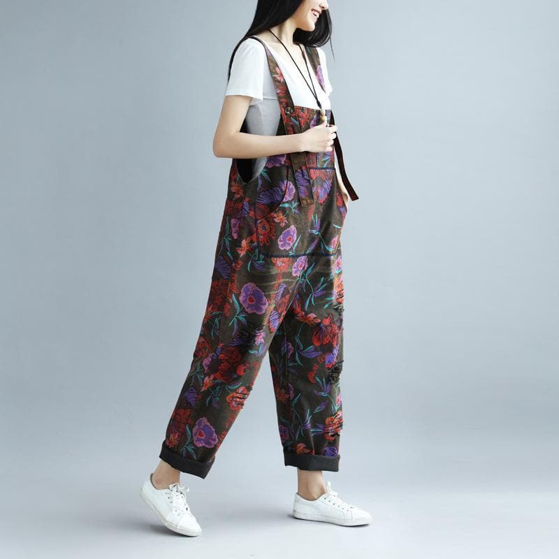 Floral Printed Loose Denim Overall dylinoshop