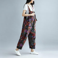 Floral Printed Loose Denim Overall dylinoshop