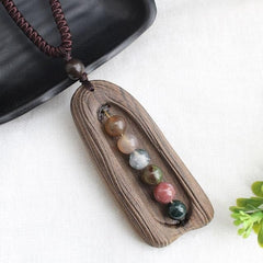 6 Assorted Beads Sandalwood Pendant Necklace dylinoshop