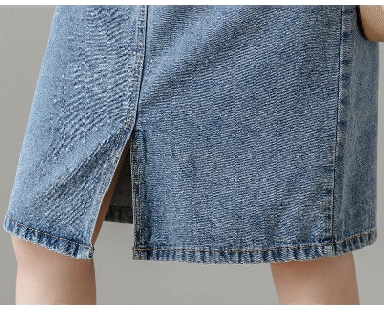 Preppy Knee-Length Denim Overall Dress Buddha Trends