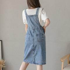 Preppy Knee-Length Denim Overall Dress Buddha Trends