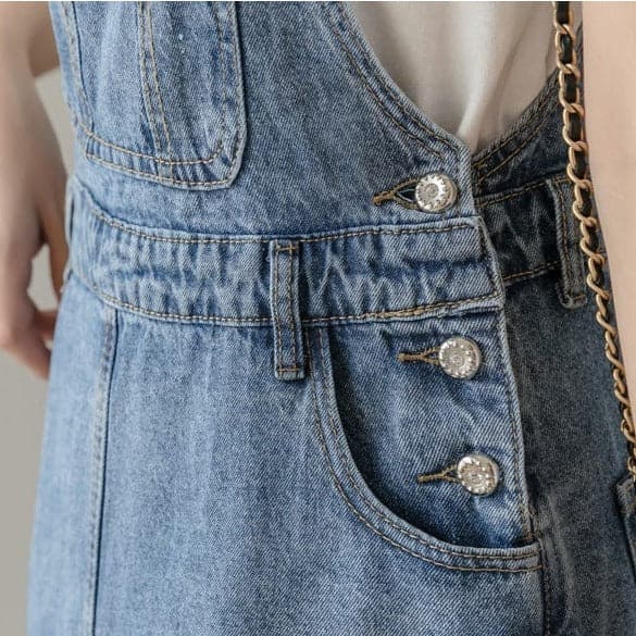 Preppy Knee-Length Denim Overall Dress Buddha Trends