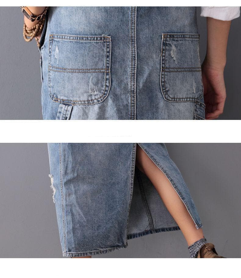 Ripped Denim Overall Dress Buddha Trends