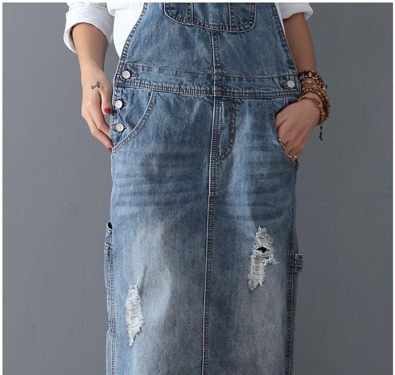Ripped Denim Overall Dress Buddha Trends