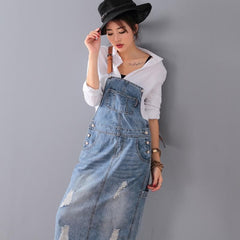 Ripped Denim Overall Dress Buddha Trends