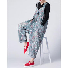 Oversized Denim Floral Print Overall Buddha Trends