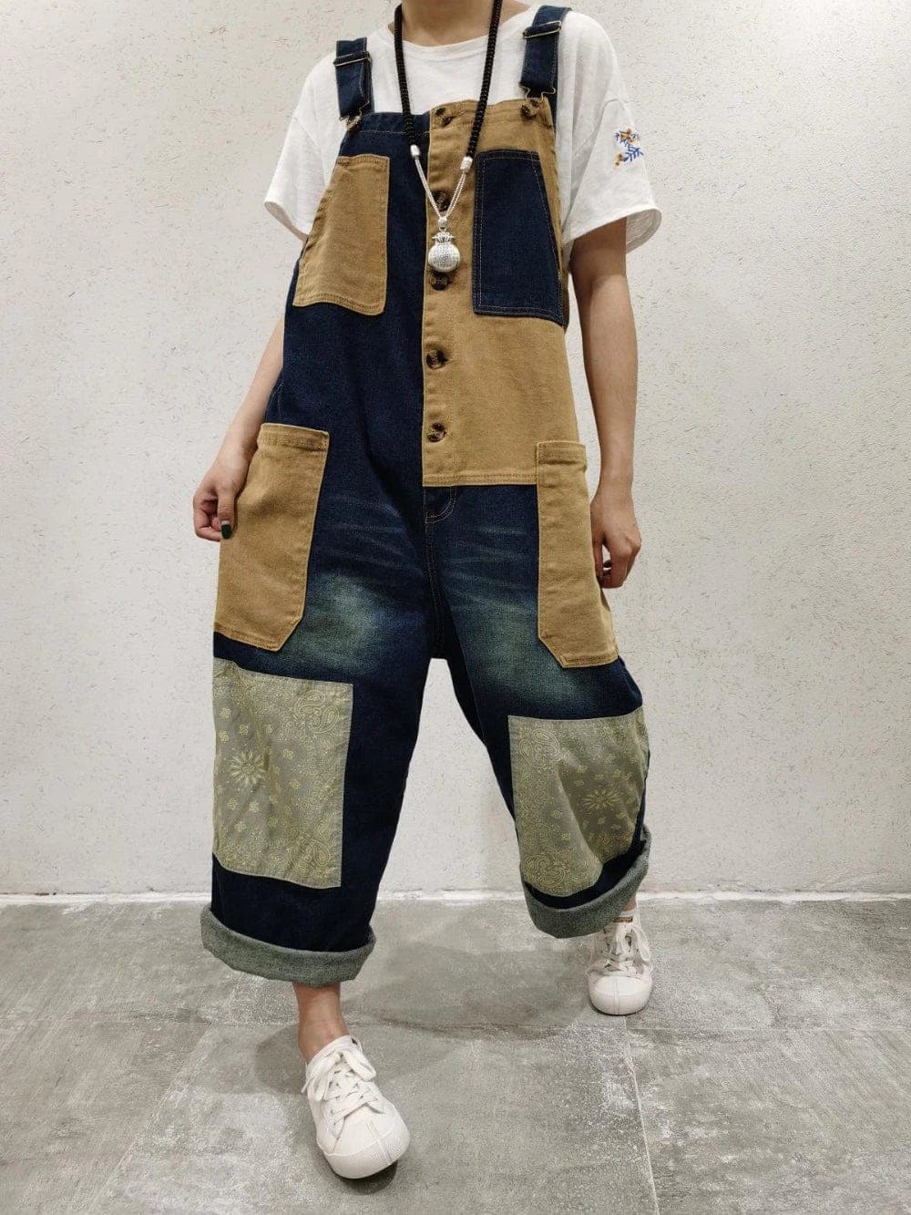Patchwork Oversized Denim Overall Buddha Trends