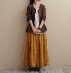 Vintage Cotton Linen Pleated Skirt Buddha Trends