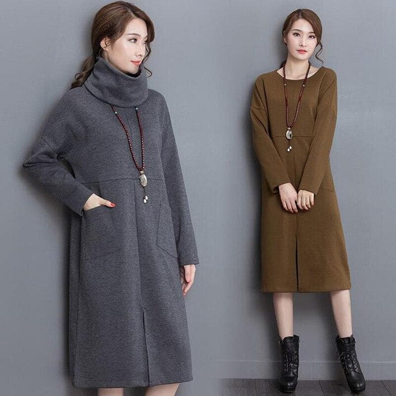 Loose Turtleneck Sweater Dress Buddha Trends