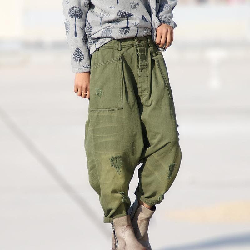 Vintage Distressed Denim Harem Pants Buddha Trends