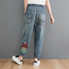 Cartoon Embroidered Patchwork Vintage Jeans dylinoshop