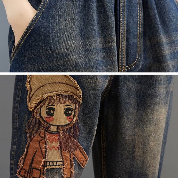 Cartoon Embroidered Patchwork Vintage Jeans dylinoshop
